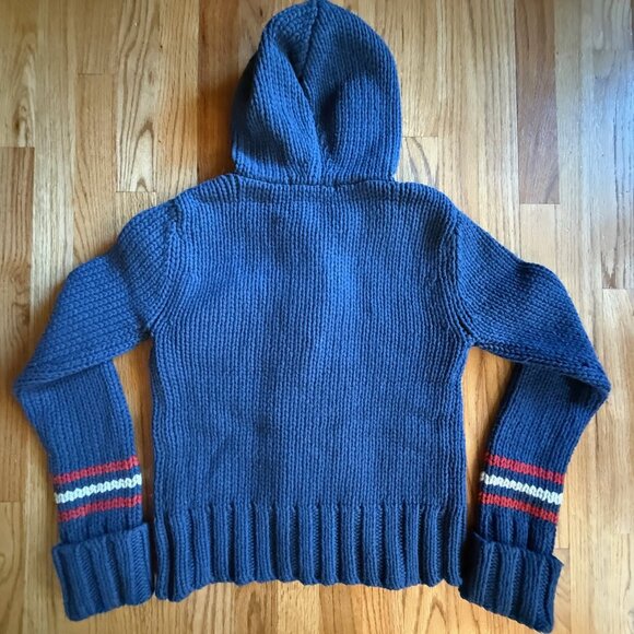 Marc Jacobs Blue Button Front Sweater w/ Hood and Striped Turnback Cuffs - Picture 4 of 5